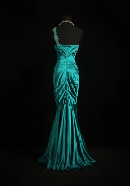 Aesthetic Outfits Prom Dresses Mermaid One Shoulder Green With Lace Evening Gown Long Formal Dress RB3262