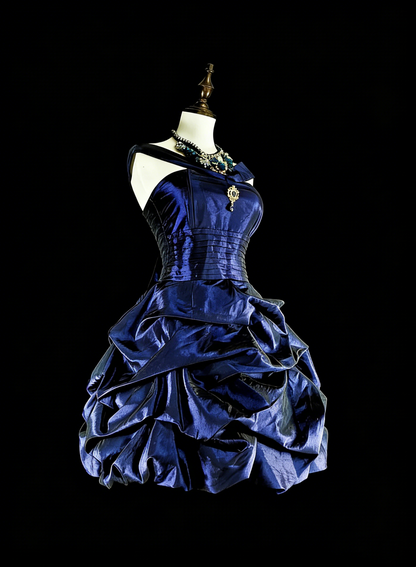 Vintage Ball Gown Halter Navy Blue Graduation Short Mini Homecoming Dresses Hoco Dress N2719