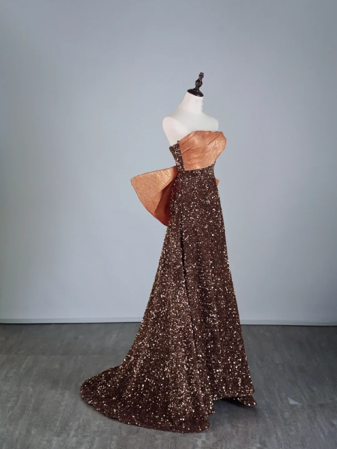 Cute A Line Strapless Brown Sequins Senior Prom Dresses High School Long Formal Dress N1279