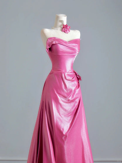 Timeless A line Strapless With Ruched Pink Long Prom Dresses Inspiration Party Dress Prom Gowns N305