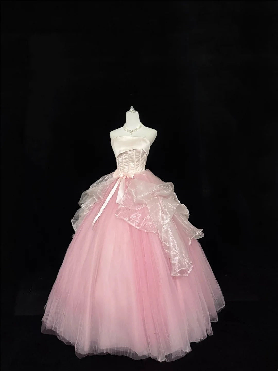 Sweet 16 Dresses Long Ball Gown Sweet Sixteen Long Birthday Dress Strapless Pink Tulle Formal Gown RC0324