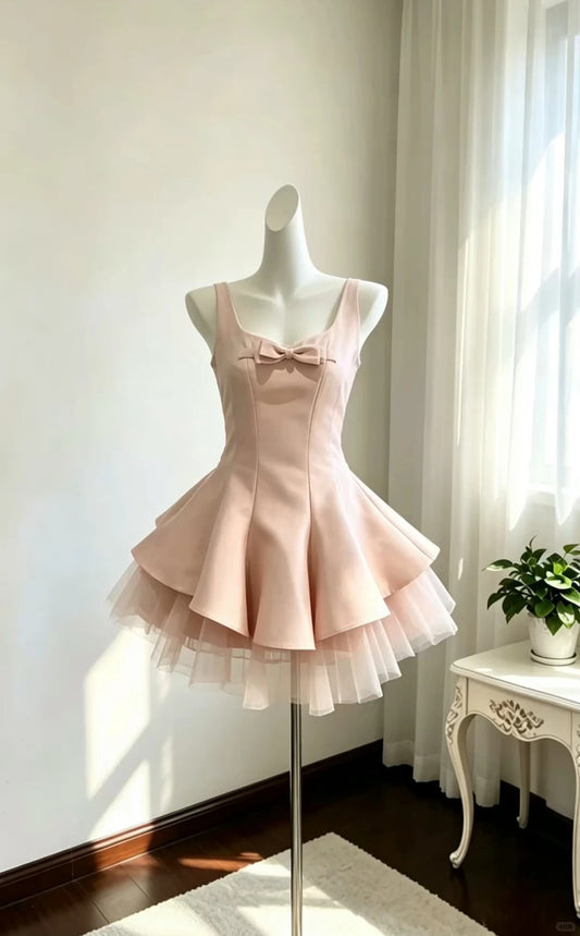 Beautiful Ball Gown Square Neck Pink With Bow Graduation Dresses Inspo Senior Homecoming Outfits RB4717