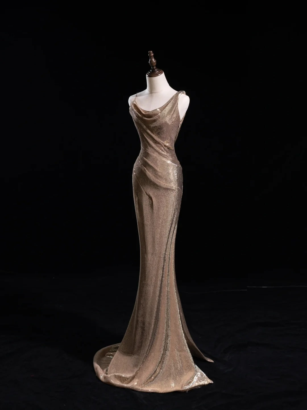 Glitter Mermaid Asymmetrical Neck Sequin Long Prom Dresses Champagne Formal Gowns Inspo Evening Outfit N228