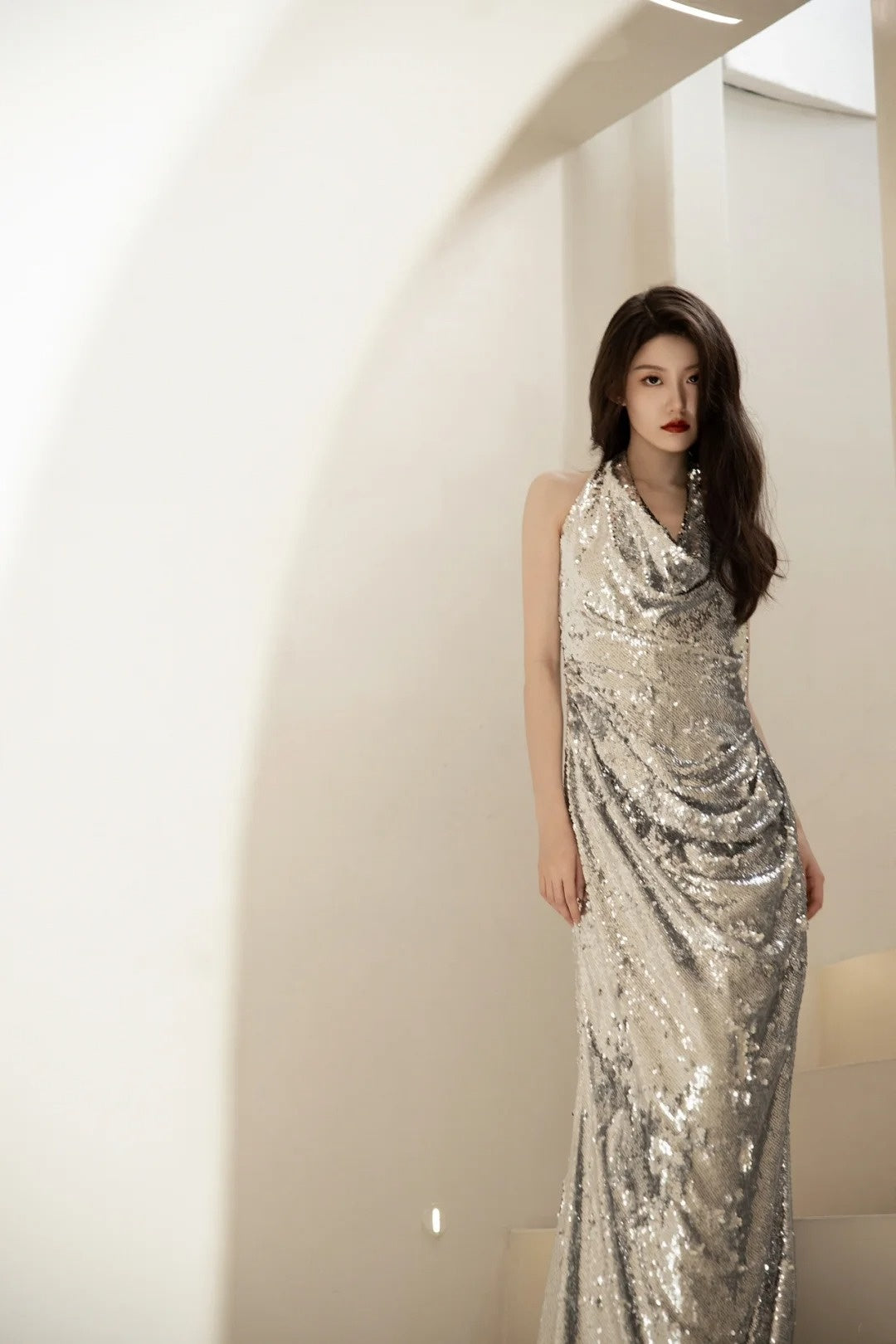Mermaid Halter Silver Sequin Long Prom Dresses Impress 18th Birthday Outfits Prom Gown N231