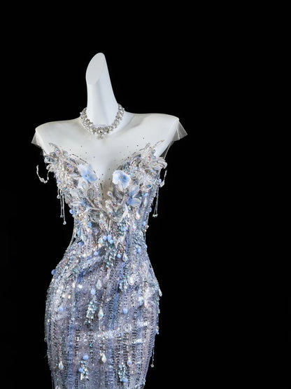 Classic Mermaid Wedding Dresses Sweetheart Silver Gray Sequin With Gem Crystals Brides Dress Bridal Gowns N299