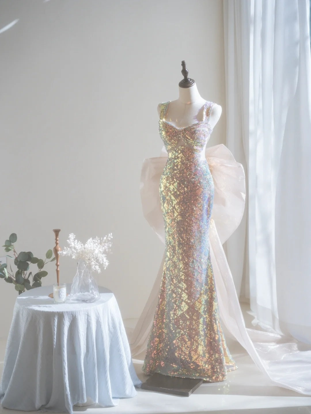 Sparkly Mermaid Square Neck Sequin Sleeveless Long Prom Dresses Prom Gowns Evening Dress A022