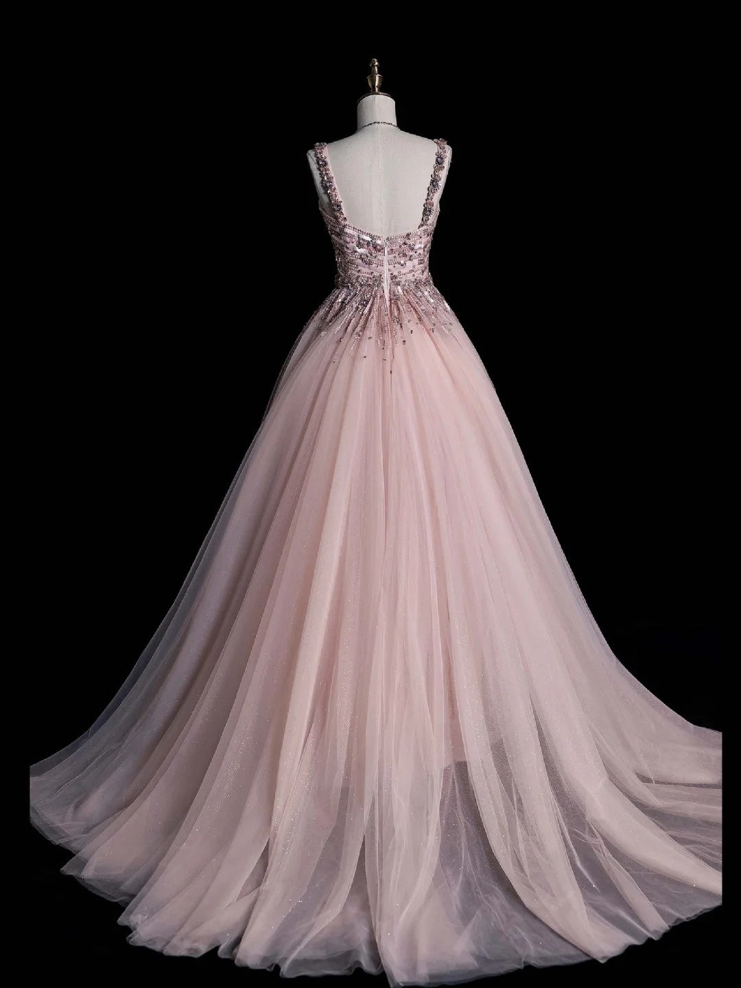 Elegant Ball Gown Square Neck Pink Tulle Long Prom Dresses For Teens Evening Outfits Formal Dress N1084
