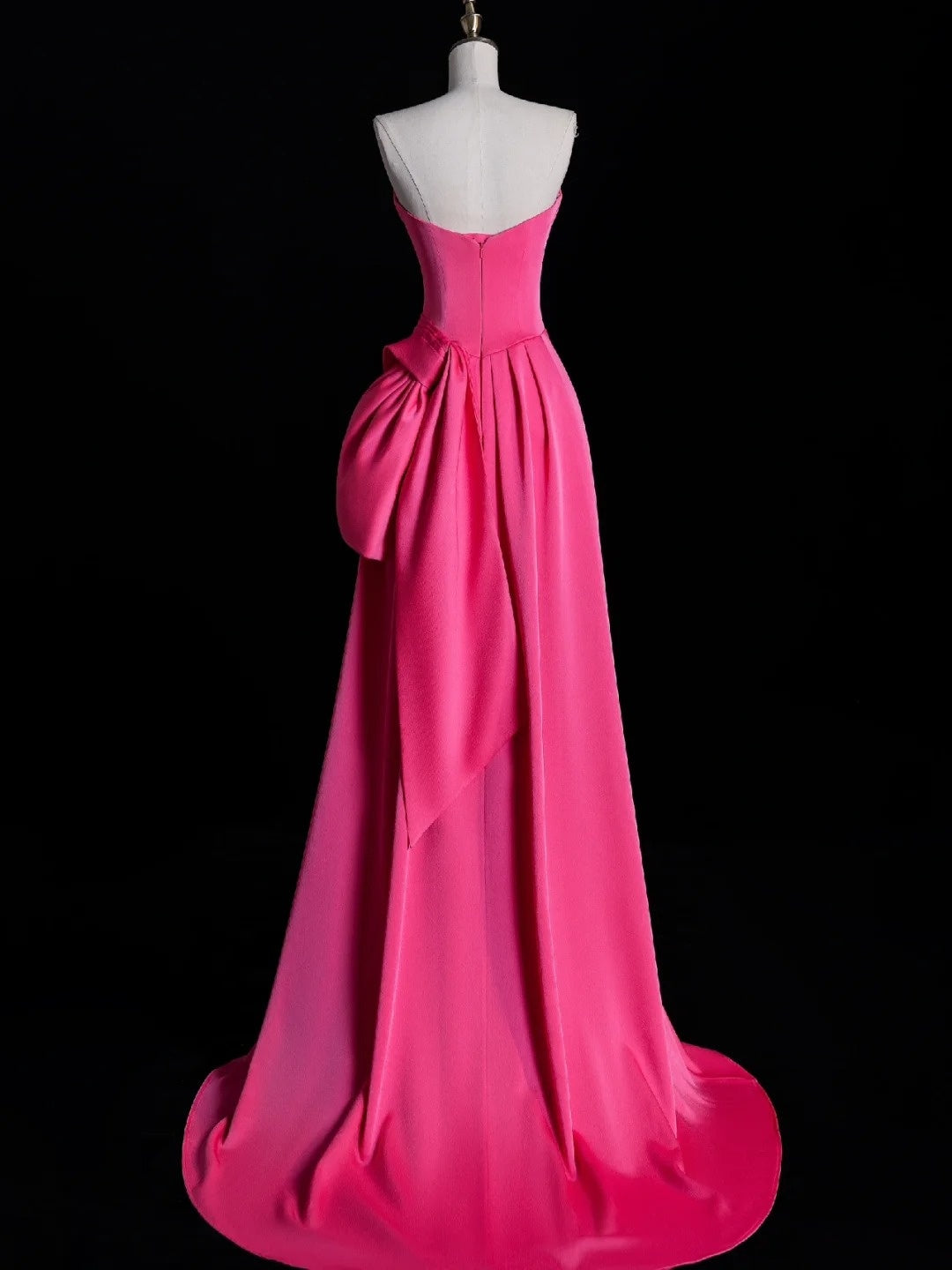 Simple Mermaid Strapless Pink Satin Pleated With Satin Long Prom Dresses Formal Gowns N849