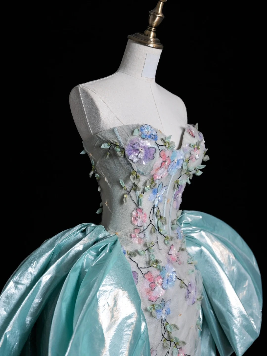 Modest Sheath Sweetheart Sleeveless Tulle Floral Long Prom Dress Mint Green For Women Girls Evening Dresses N655