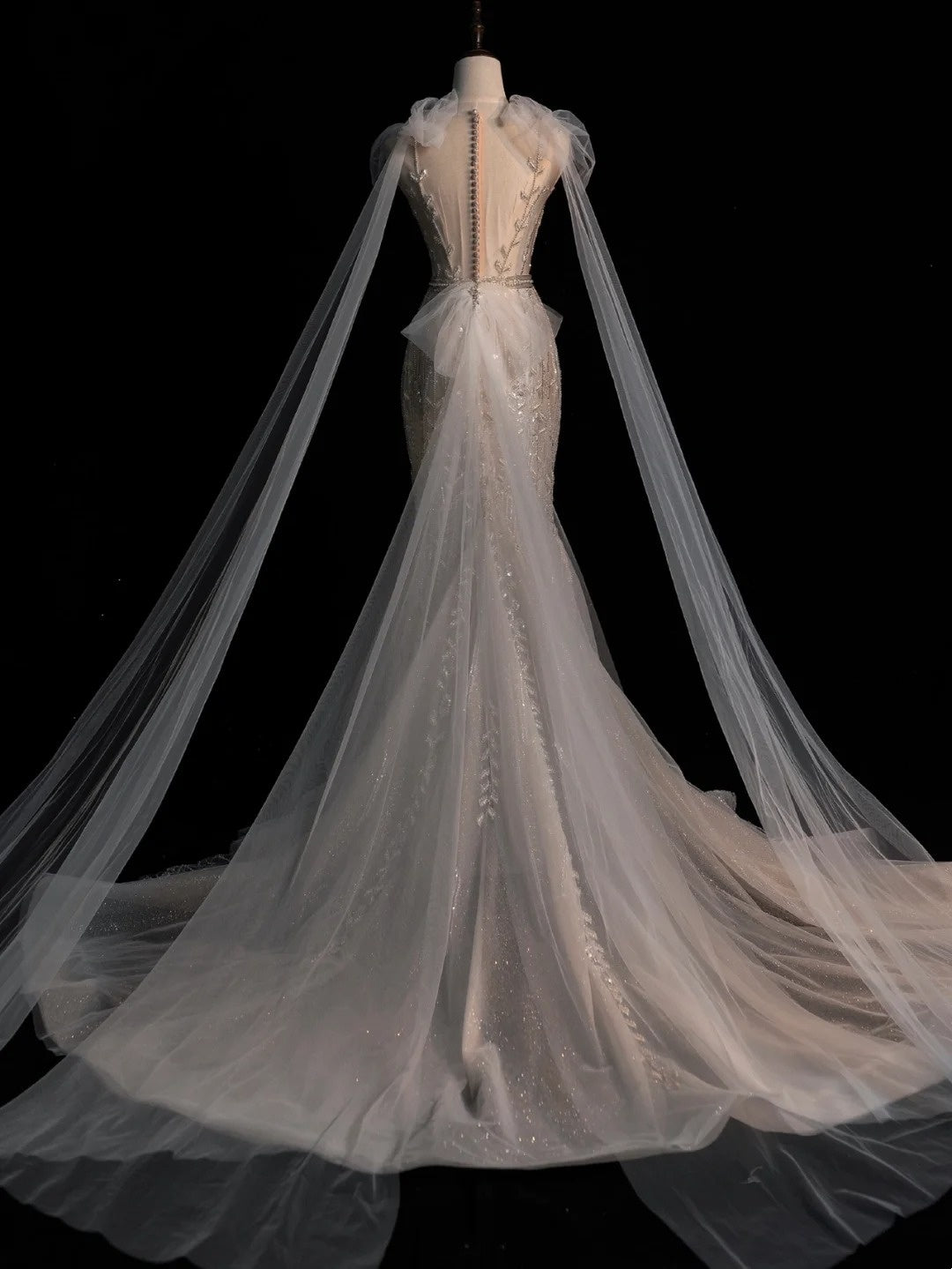 Sparkly Wedding Dresses Mermaid V Neck Ivory Sequins Long Brides Dress Fitted Bridal Gown N1353