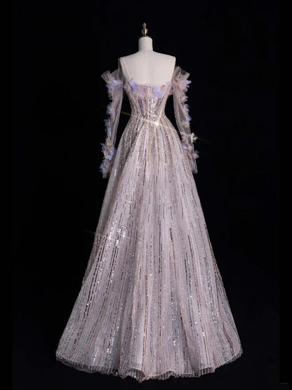 Princess A Line Off The Shoulder Sequined Long Formal Evening Dress Gowns Prom Dresses N741