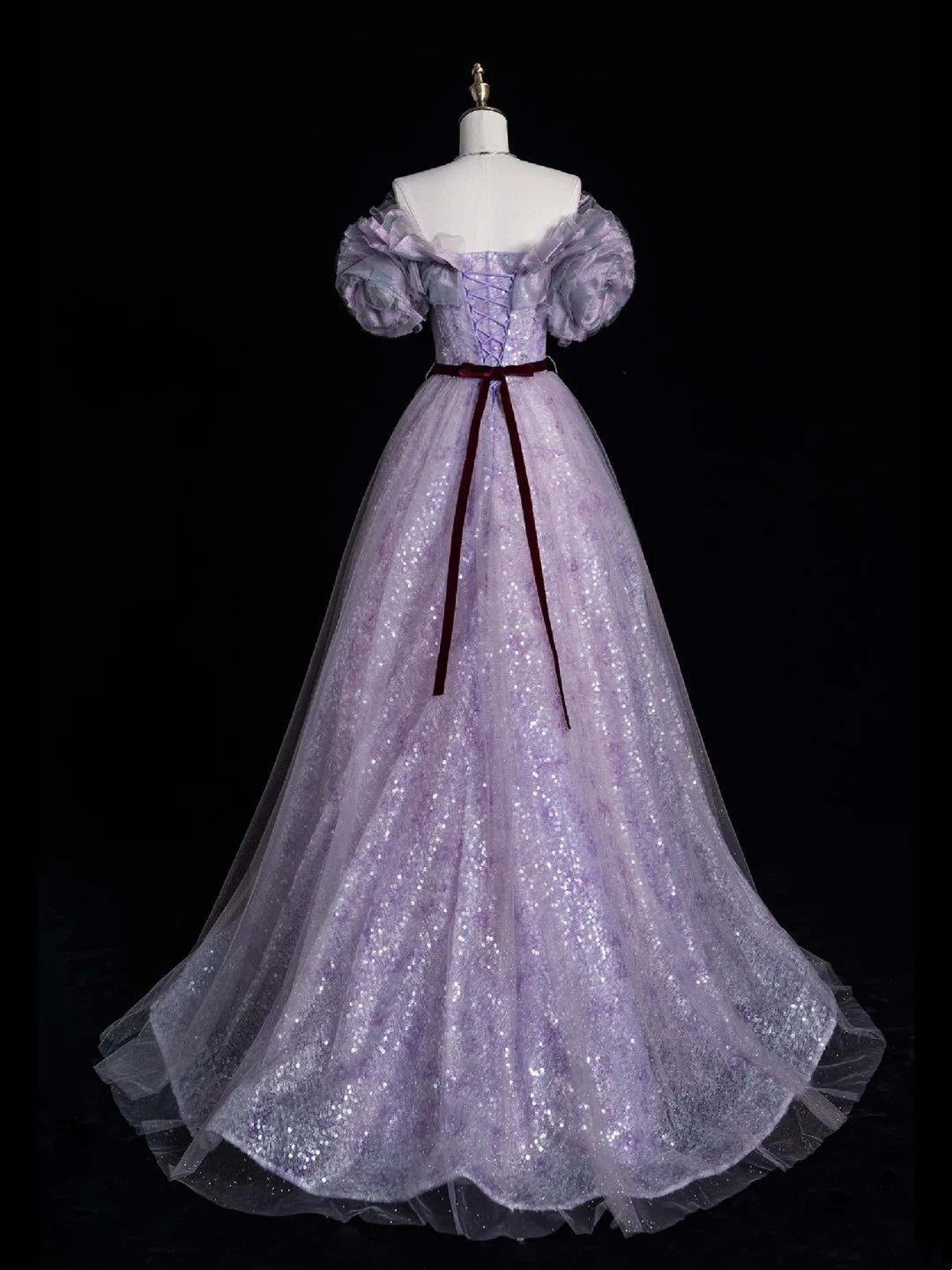 Elegant Ball Gown Off The Shoulder Lilac Sequin Tulle Long Prom Dresses For Teens Evening Outfits Formal Dress N1089