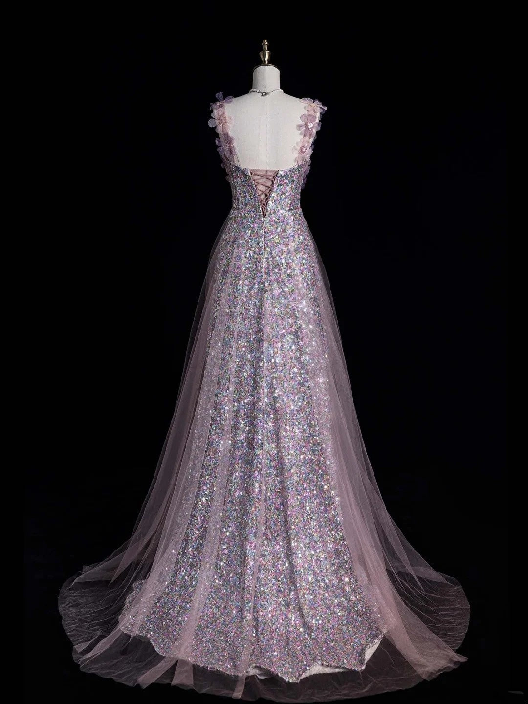 Elegant A line Spaghetti Straps Pink Sequins Long Prom Dresses Formal Party Gowns Vestidos De Dia N766