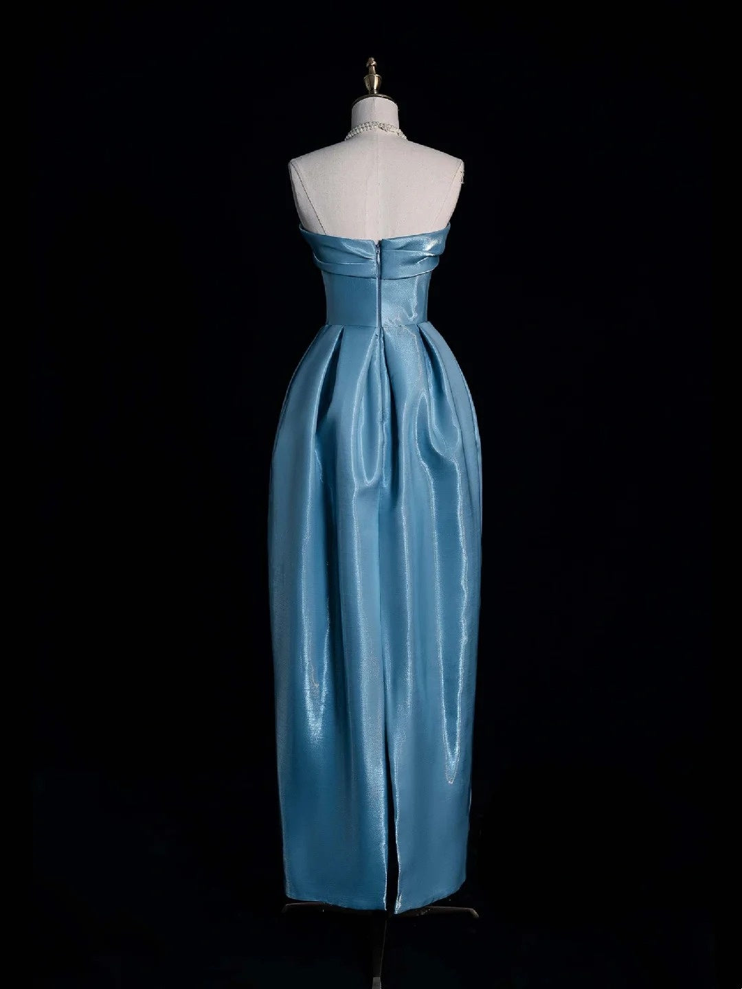 Gorgeous A Line Strapless Blue Satin Long Formal Evening Dress Gowns Prom Dresses N740