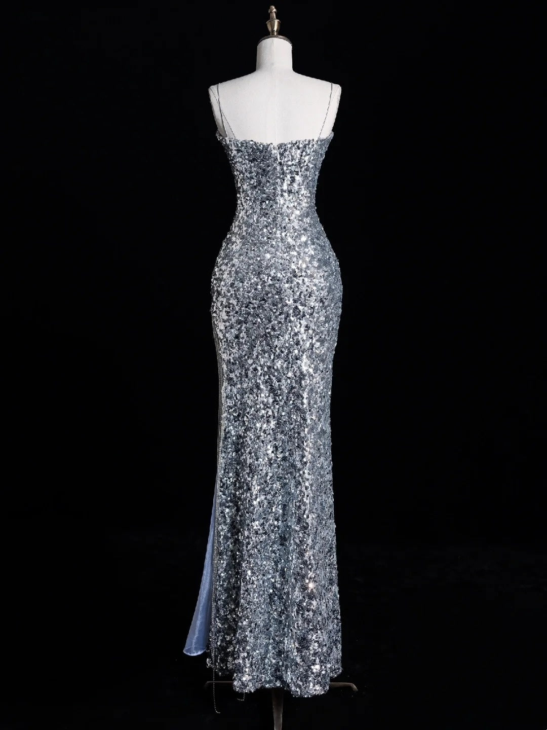 Chic Mermaid Spaghetti Strap Silver Gray Sequins Senior Prom dresses High School Long Formal Dresses N1269