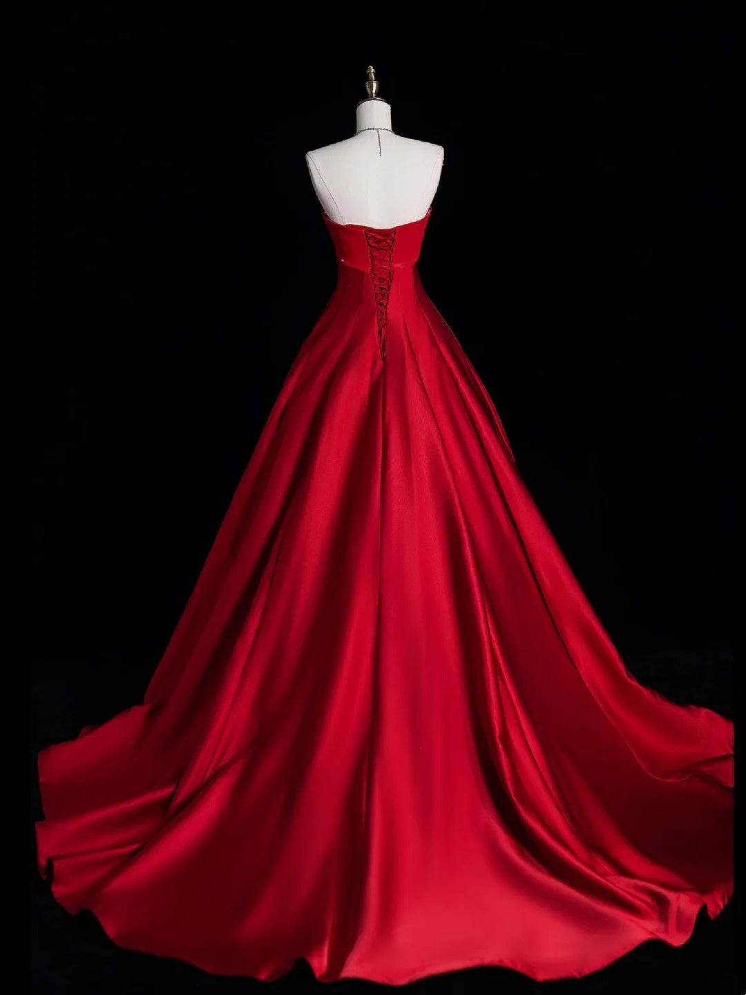 Modest Ball Gown Strapless Red Pleated Ruffles Long Prom Dresses Night Semi Formal Dress N691
