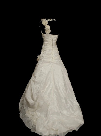 Vintage 70s Mermaid One Shoulder With 3D Flowers Wedding Dress Fairytale Bridal Dresses N1384