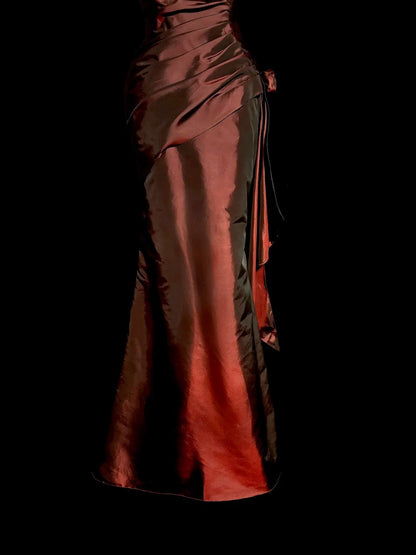 Modest Prom Dresses Inspo Mermaid Strapless Burgundy With Ruffled 80s Long Formal Gowns N3407