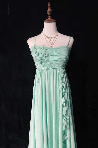 Vintage Prom Dresses A line Spaghetti Strap Mint Green Chiffon Sleeveless 1980s Long Formal Evening Gown N2630