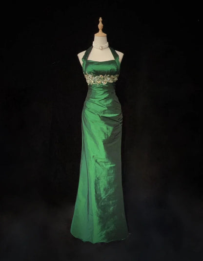 Vintage Prom Dresses Inspo Mermaid 90s Halter Dark Green With Appliqued For Women Formal Dress N3269