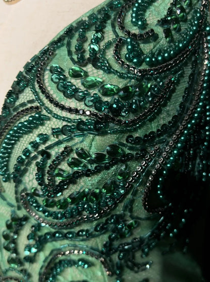 Vintage Prom Dresses Mermaid Spaghetti Strap Green Beaded 90s Long Formal Evening Gown N2649