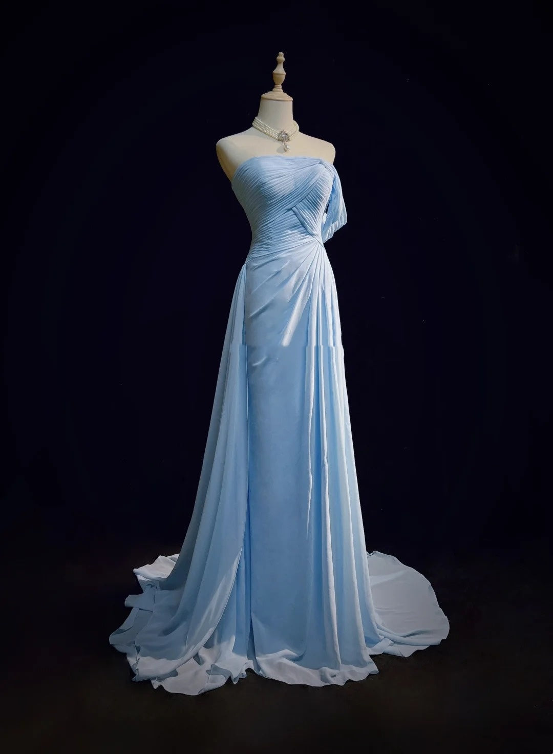Vintage Prom Dresses Mermaid Off The Shoulder Light Blue 70s With Ruffles Chiffon Long Formal Party Dress N2517