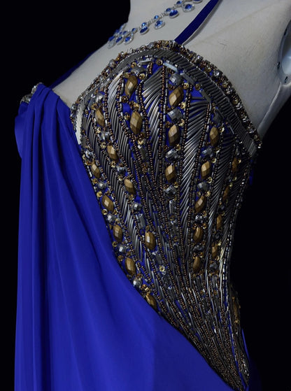 Vintage Prom Dresses Mermaid Spaghetti Strap Royal Blue 70s With Beading Long Formal Party Dress N2516