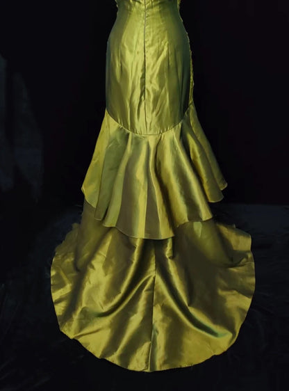 Vintage Classy Prom Dresses Mermaid Spaghetti Strap Olive Green Satin With Lace Beading Evening Long Dress N3294