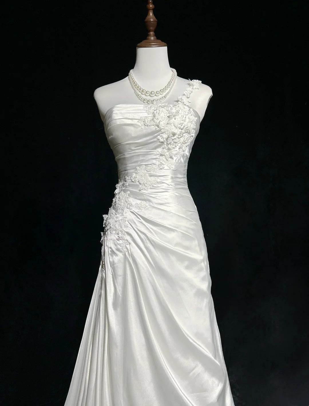 Vintage Prom Dresses Inspo Mermaid One Shoulder White Satin 80s With Lace Formal Gowns N3380