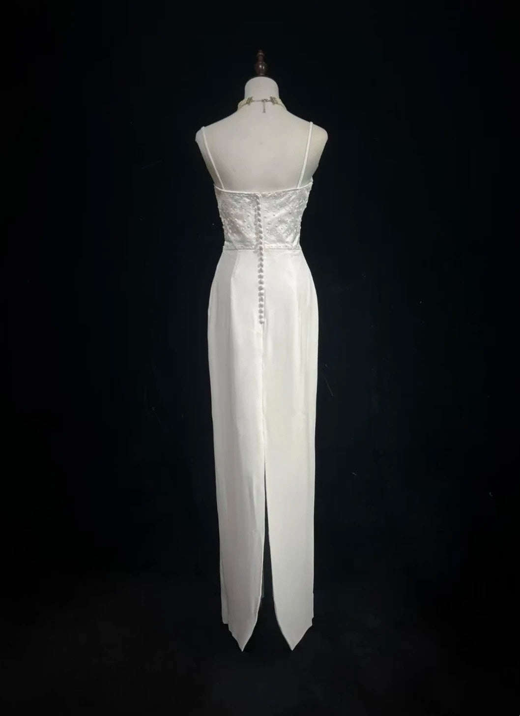 White Prom Dress Inspo Sheath Spaghetti Straps With Beading Modest Long Formal Party Gown RC0086