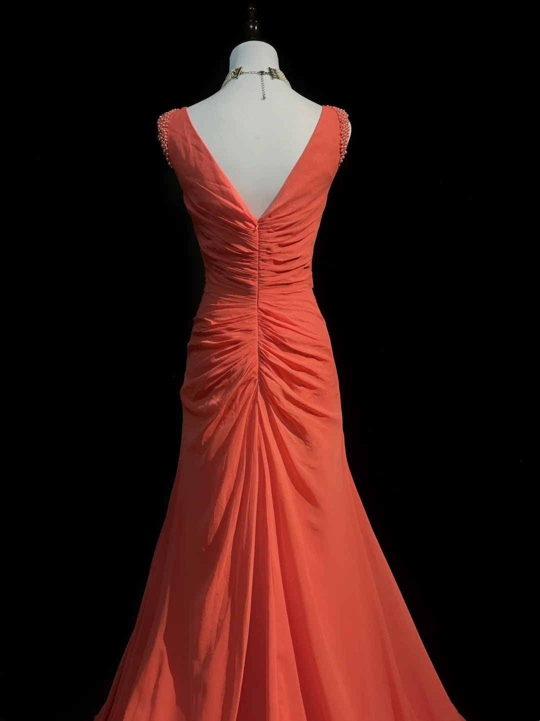 Vintage Prom Dresses 2000s Mermaid V Neck Orange Chiffon With Ruffled Beading Long Prom Gown N3093