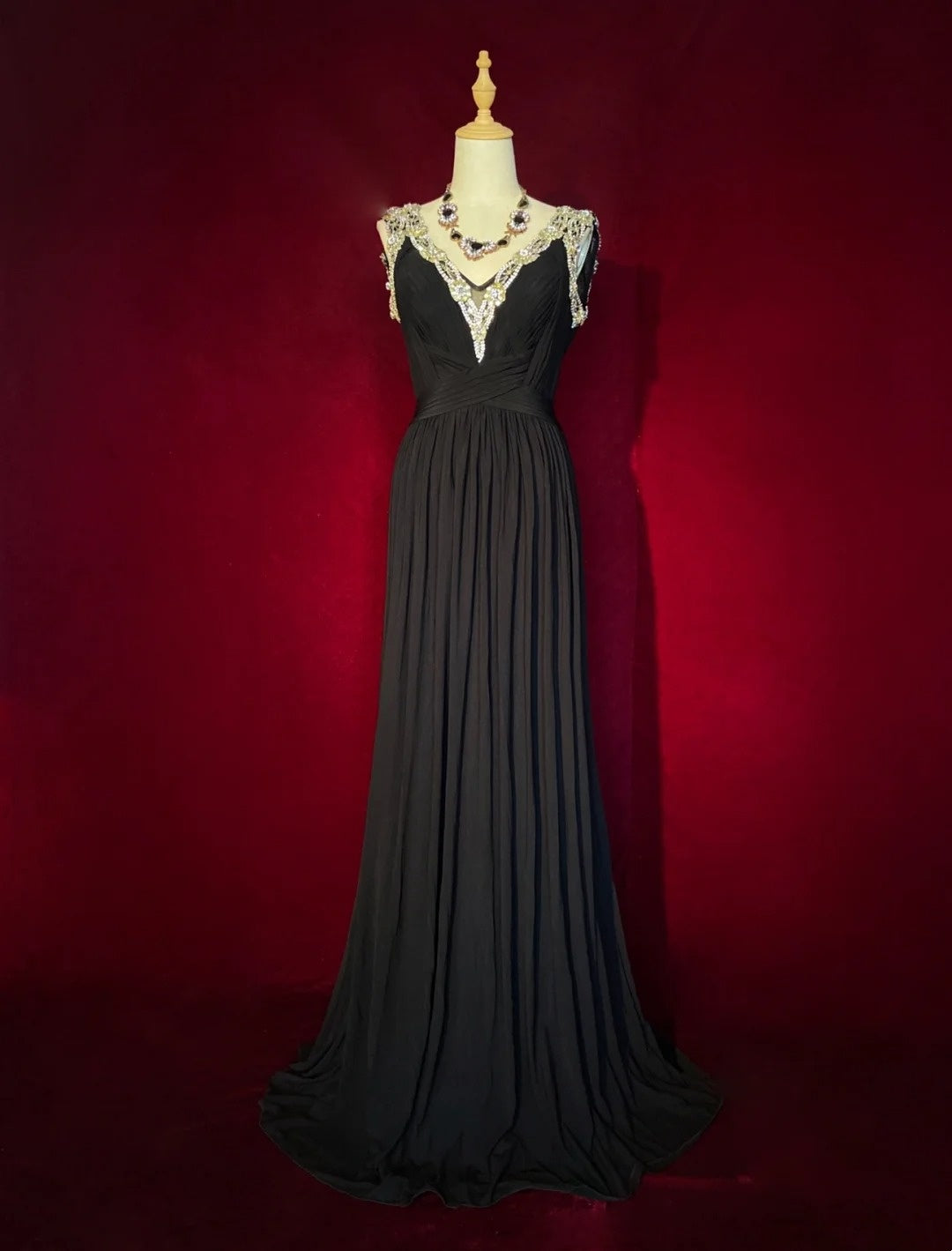 Vintage Prom Dresses 80s A line V Neckline Black Tie Dress Backless Chiffon Evening Outfits N3473