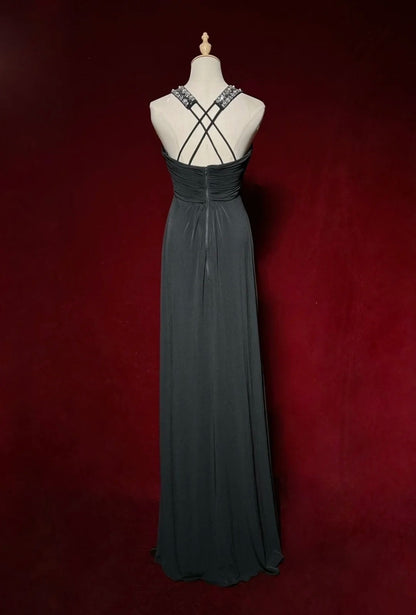 Black Prom Dress Inspo A Line Halter Chiffon With Beading 18th Birthday Outfits Formal Party Gown RC0123