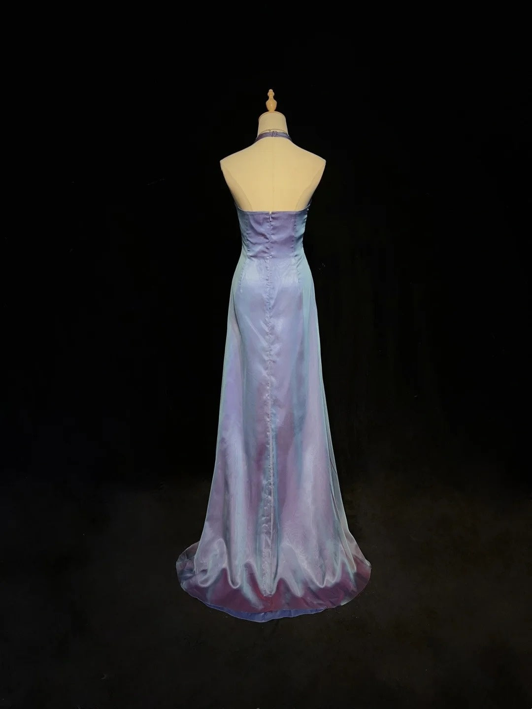 Elegant Prom Dresses A line Halter Gradient Colors Grape Chiffon With Beaded Sleeveless Long Formal Gown N2894