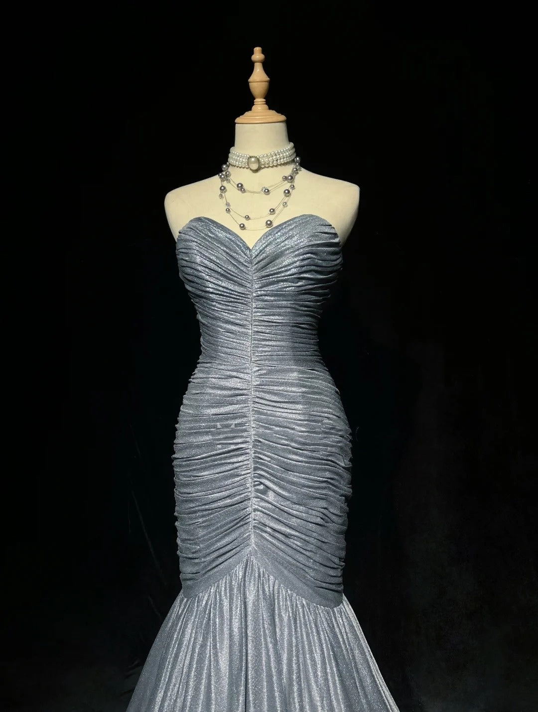 Vintage 1980s Prom Dresses Mermaid Sweetheart Silver Grey Floor Length Long Formal Party Dress N2536
