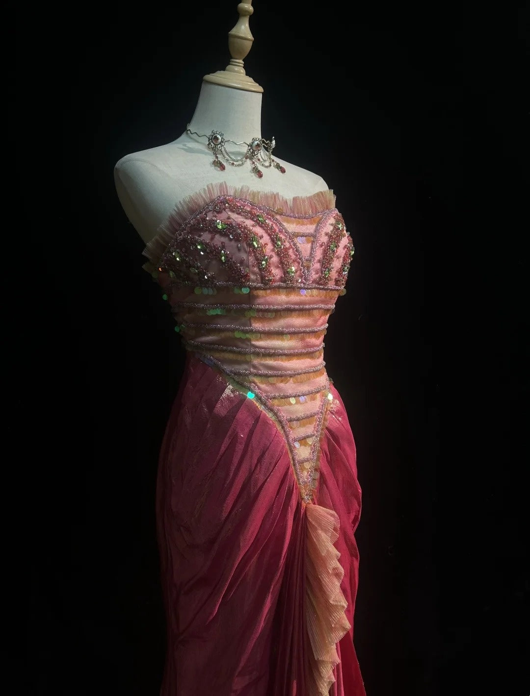 Glamorous Prom Dresses Mermaid Sweetheart Pink With Beaded Sleeveless Formal Dress N2871