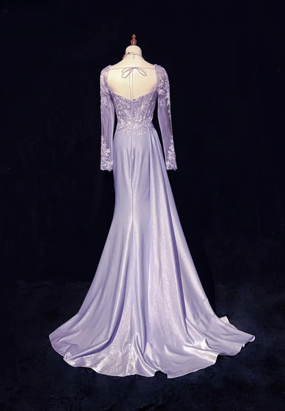 Vintage Prom Dresses 1960s Mermaid Sweetheart Lilac With Split Long Sleeves Prom Gown N3100