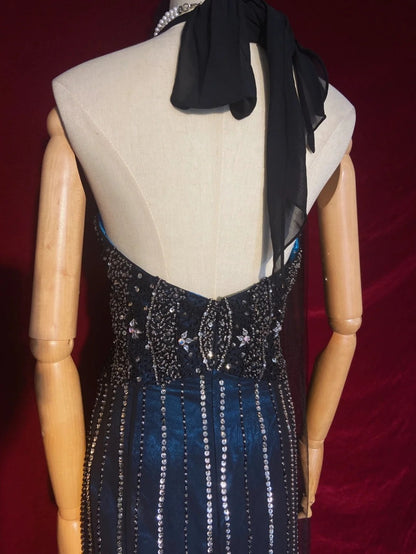 Sparkly Prom Dresses Inspo Mermaid 90s Halter Neck Dark Navy Blue With Beads For Women Formal Dress N3273