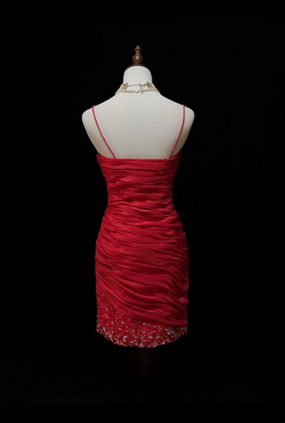 Pretty Sheath Spaghetti Strap Red Tight Bodycon Short Mini Homecoming Dresses Hoco Gowns N2659