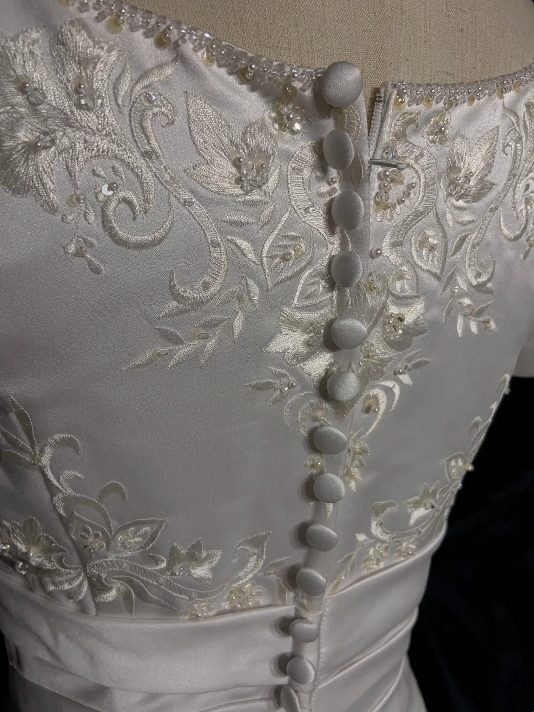 Timeless Wedding Dresses Mermaid Square Neck White Satin With Sleeves Beaded Long Brides Gown N3443