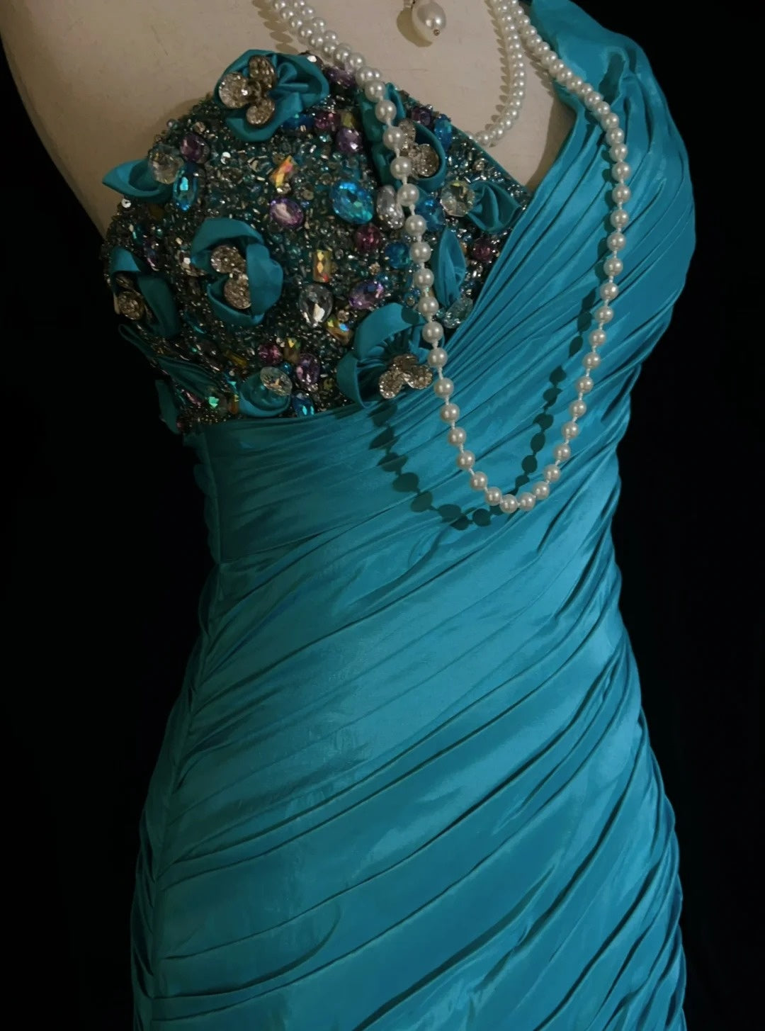 Vintage Prom Dresses Mermaid One Shoulder Retro Style Blue Taffeta With Beaded 90s Long Evening Gown N2905