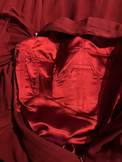Dreamy 90s Prom Dresses Mermaid One Shoulder Red With Pleated Formal Evening Outfits N3845