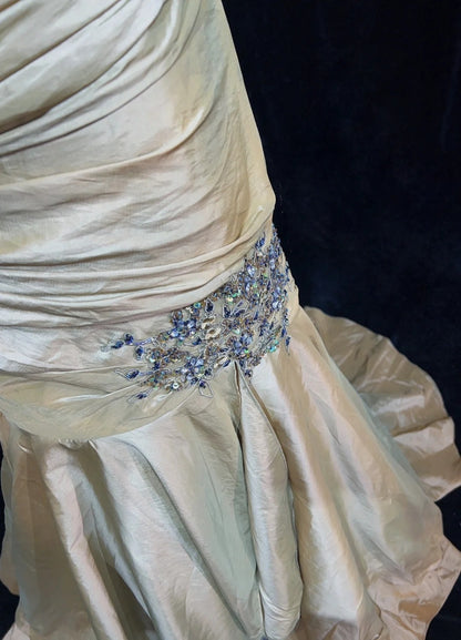 Modest Prom Dresses Mermaid Sweetheart Gold Taffeta Sleeveless Long Formal Evening Outfits N3640