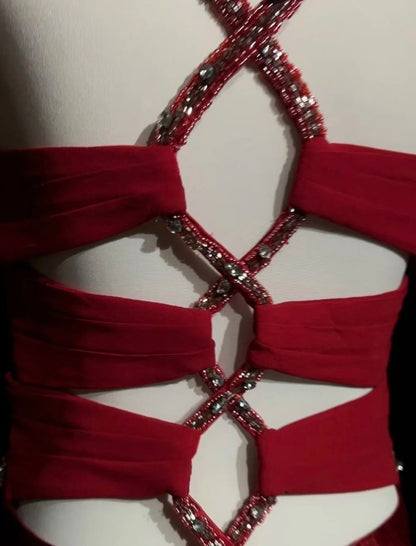 Classy Mermaid Sweetheart Straps Red With Beading Folds Sleeveless Long Formal Dress Gown Prom Dresses N2449
