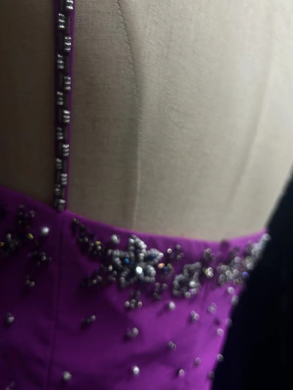 Vintage Prom Dresses A Line Spaghetti Strap Grape Chiffon With Beading Split Long Formal Dress N2456