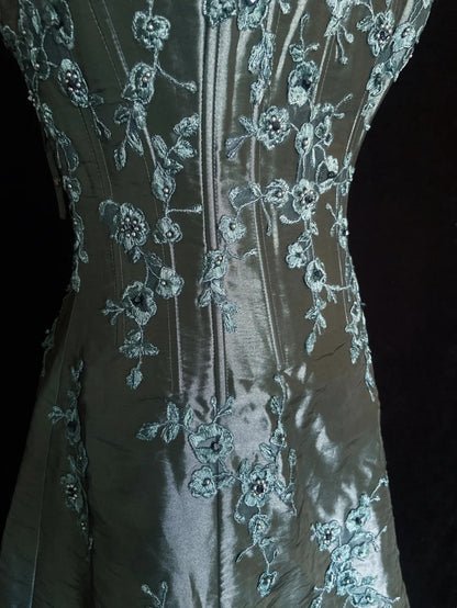 Princess Prom Dresses Ball Gown Strapless Green Embroidery Evening Long Evening Dress N3289