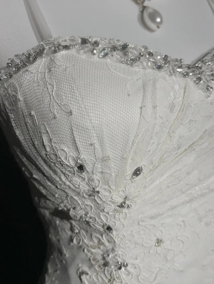 Unique Wedding Dresses Mermaid Spaghetti Strap Lace White Long Bridal Gown N3096