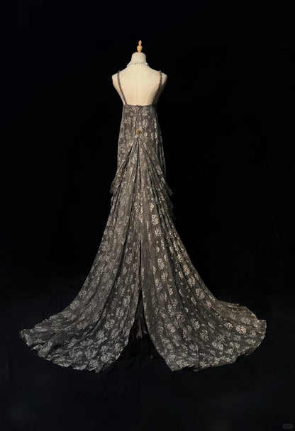 Grey Prom Dress Inspo A Line Spaghetti Straps Lace With Beading Long Formal Party Gown RC0095