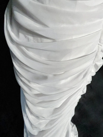 Classy Prom Dresses Mermaid Sweetheart White Chiffon With Ruffle Long Formal Dress N2895