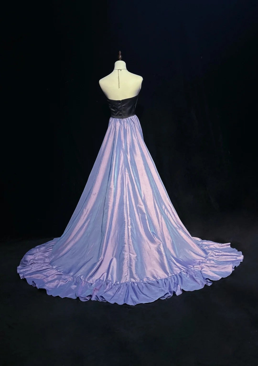 Vintage Prom Dresses High Low Strapless Lilac Black Satin 1990s Formal Evening Gown N2653
